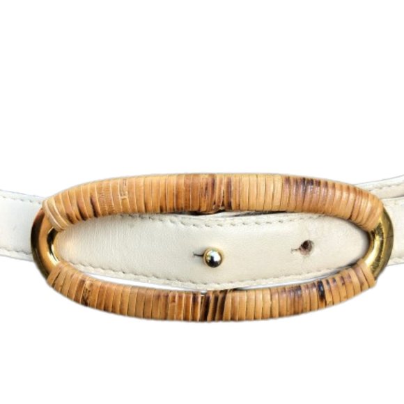 Vintage Carlisle Rattan Gold Wrapped Buckle Cream Ivory Thin Leather Belt Medium main image 11